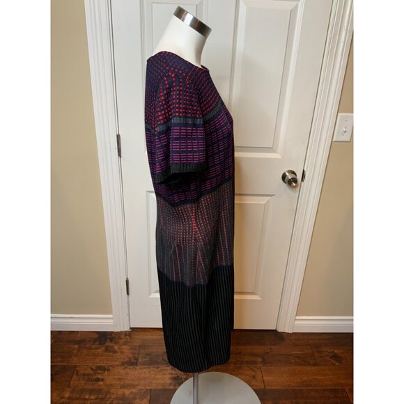 St. John Navy Blue & Red Dot Geometric Print Knit Midi Dress NWT, Size 14 - Picture 4 of 7